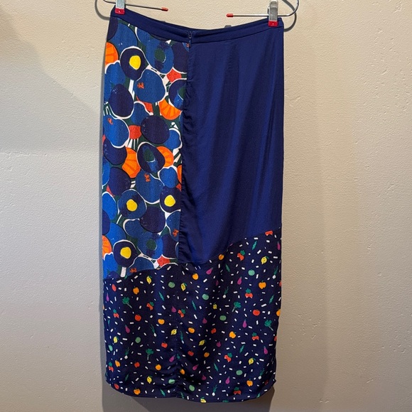 Staud Abstract Fruits and Veggie Blue Midi Knee Length Zip Back Colorful Skirt - Picture 8 of 16